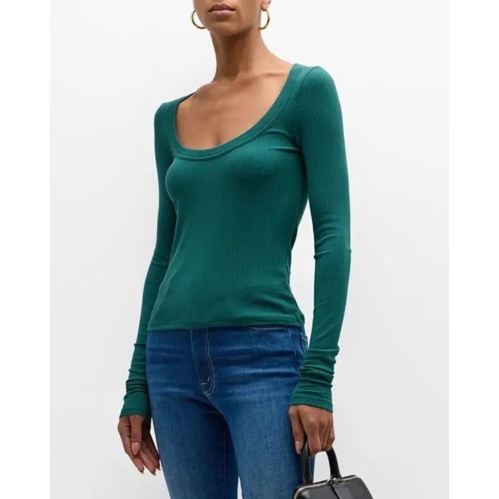 ATM Anthony Thomas Melillo Modal rib long-sleeve scoop-neck top green‎ medium